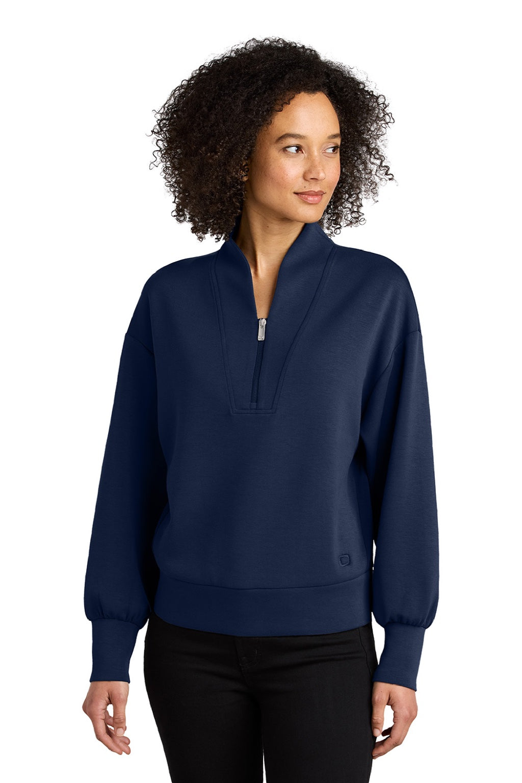 Ogio LOG861 Womens Transcend 1/4 Zip Sweatshirt River Navy Blue Model Front