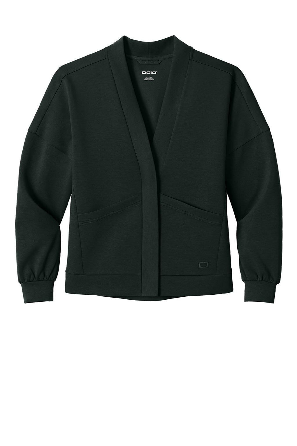 Ogio LOG862 Womens Transcend Fleece Cardigan Sweatshirt w/ Pockets Blacktop Flat Front