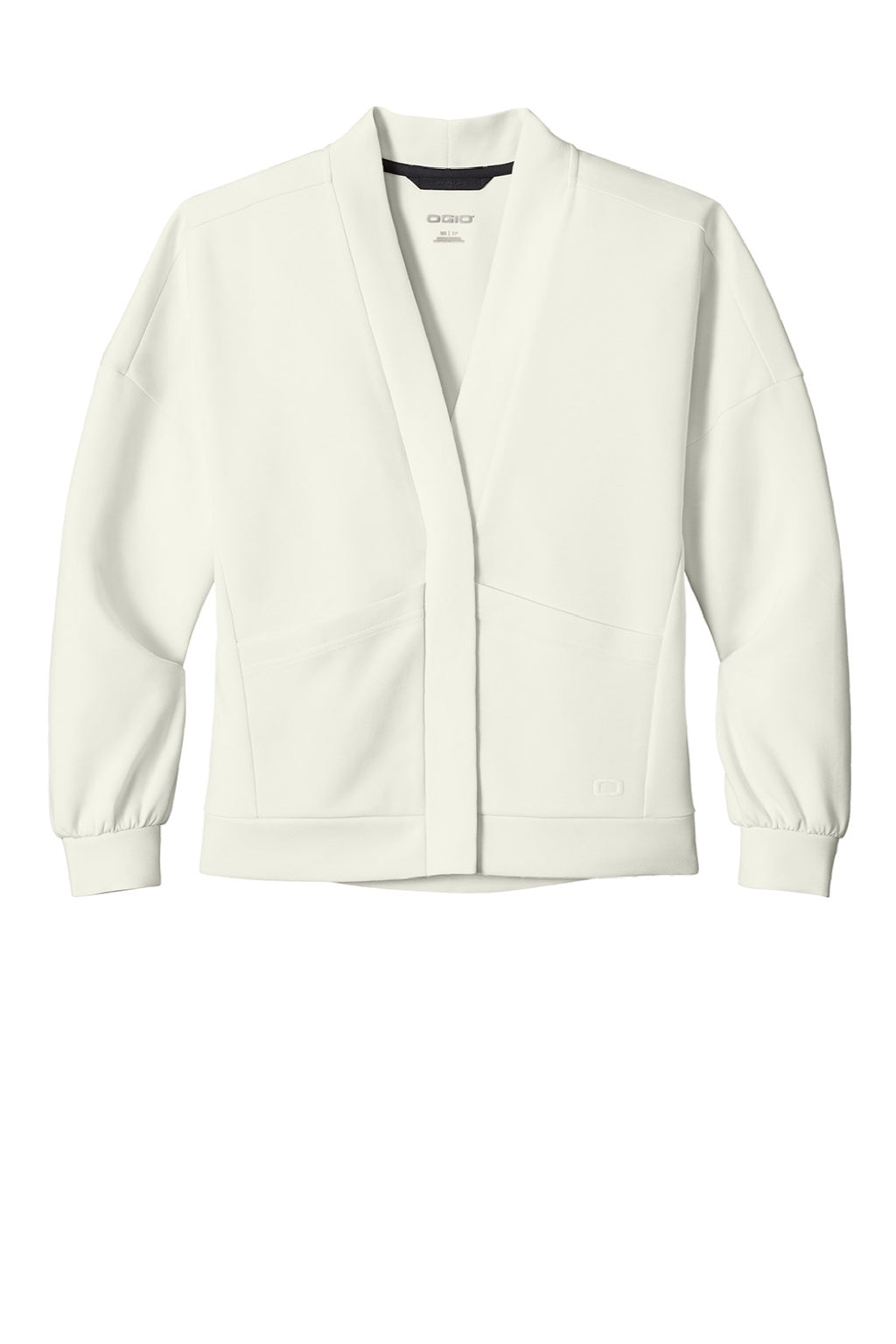 Ogio LOG862 Womens Transcend Fleece Cardigan Sweatshirt w/ Pockets Opal White Flat Front