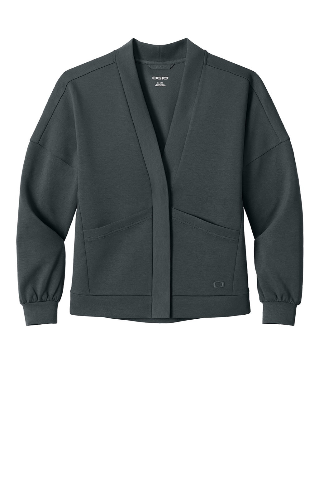 Ogio LOG862 Womens Transcend Fleece Cardigan Sweatshirt w/ Pockets Tarmac Grey Flat Front