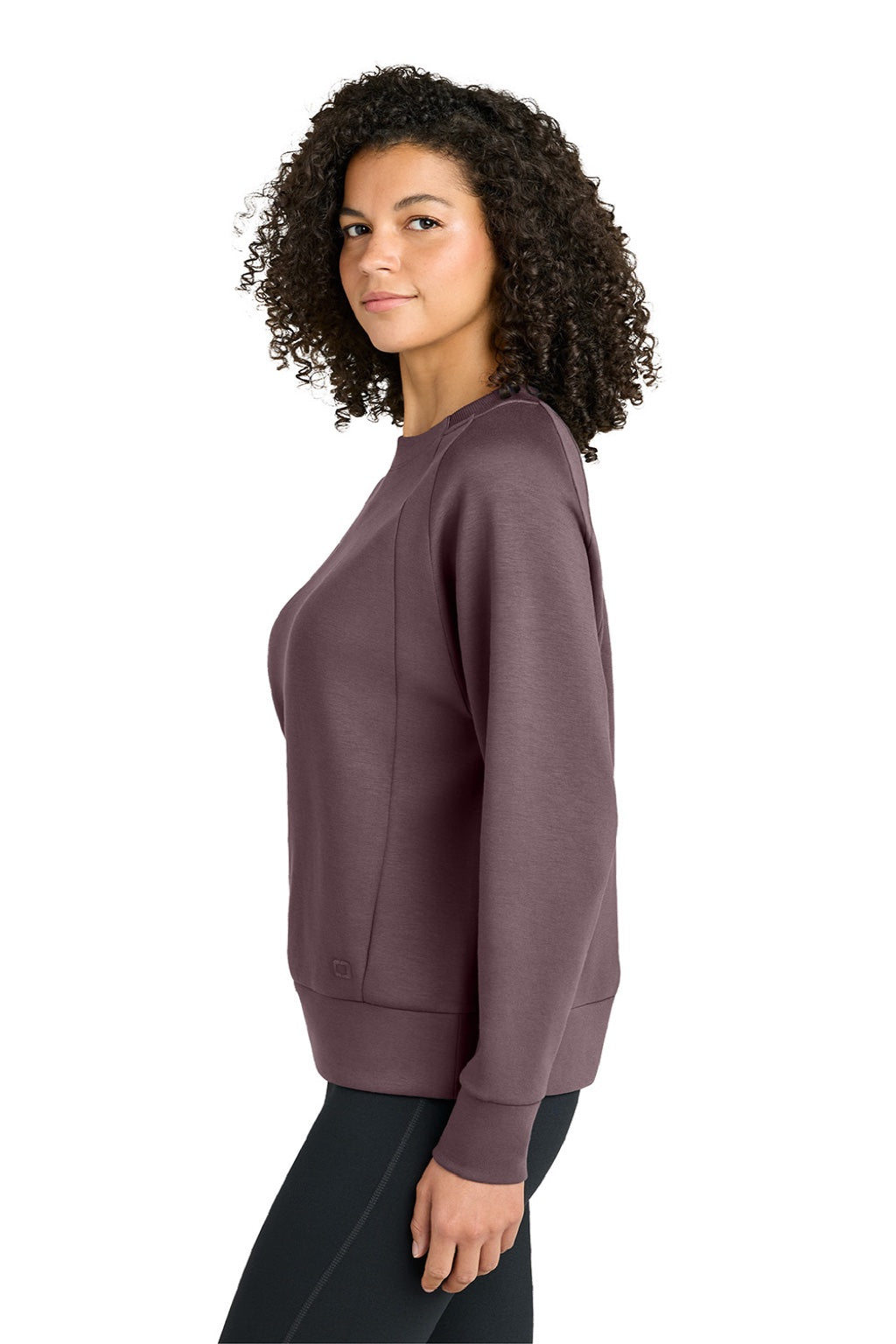 Ogio LOG863 Womens Transcend Fleece Crewneck Sweatshirt Ashen Plum Purple Model Side