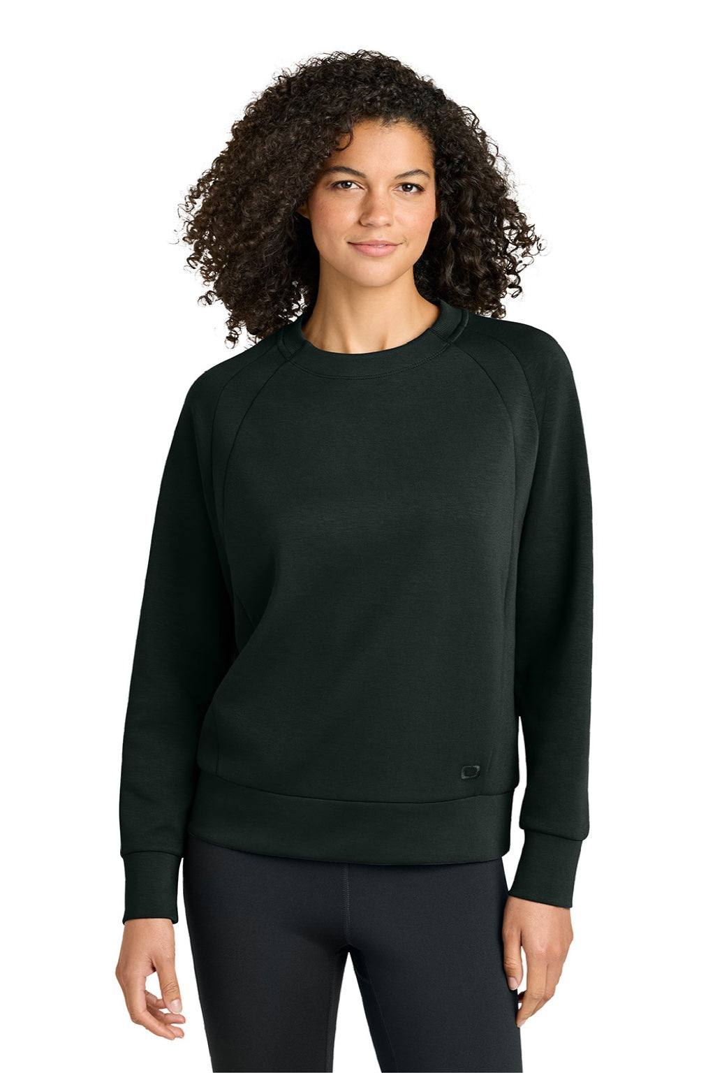 Ogio LOG863 Womens Transcend Fleece Crewneck Sweatshirt Blacktop Model Front