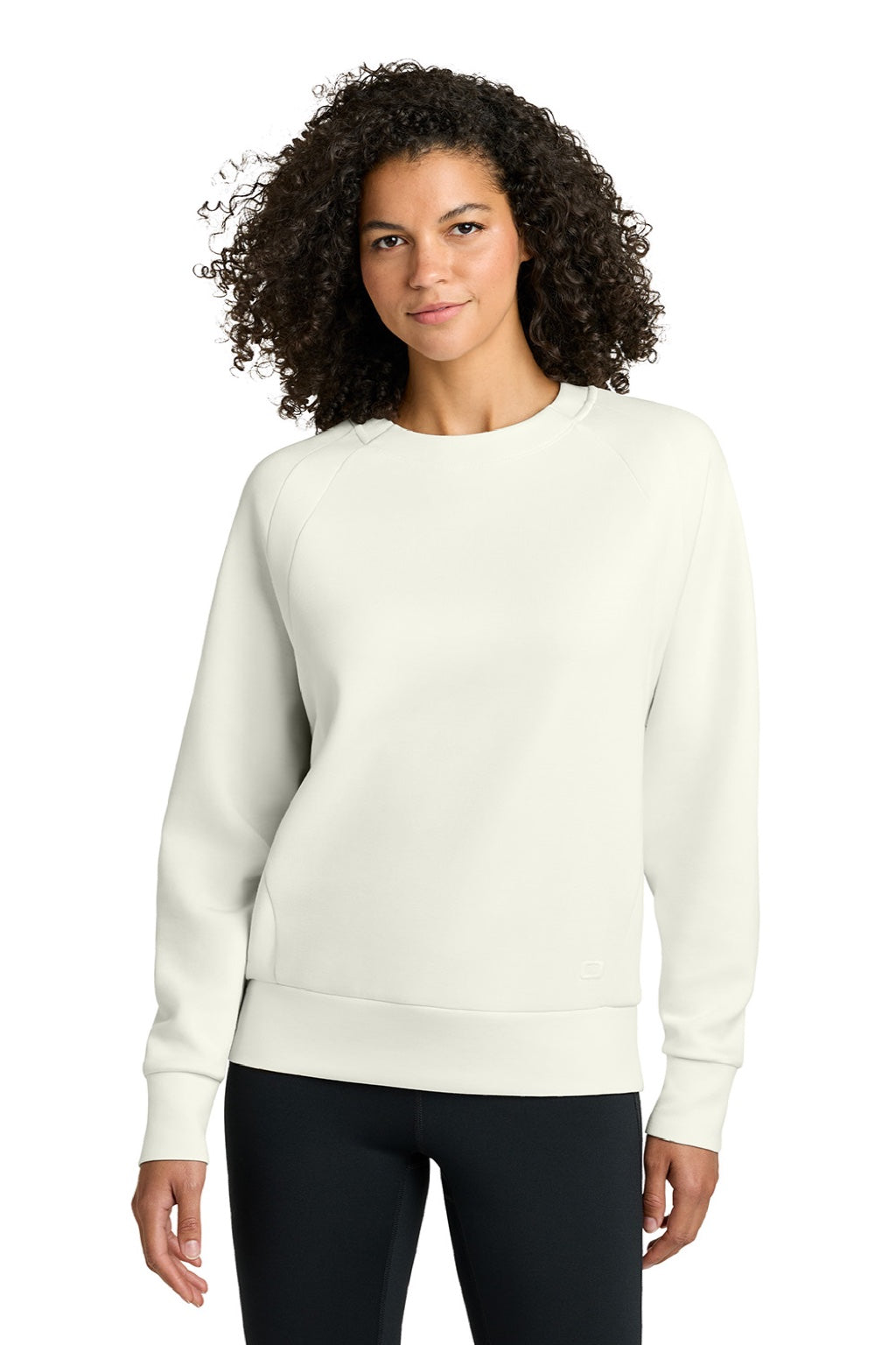 Ogio LOG863 Womens Transcend Fleece Crewneck Sweatshirt Opal White Model Front