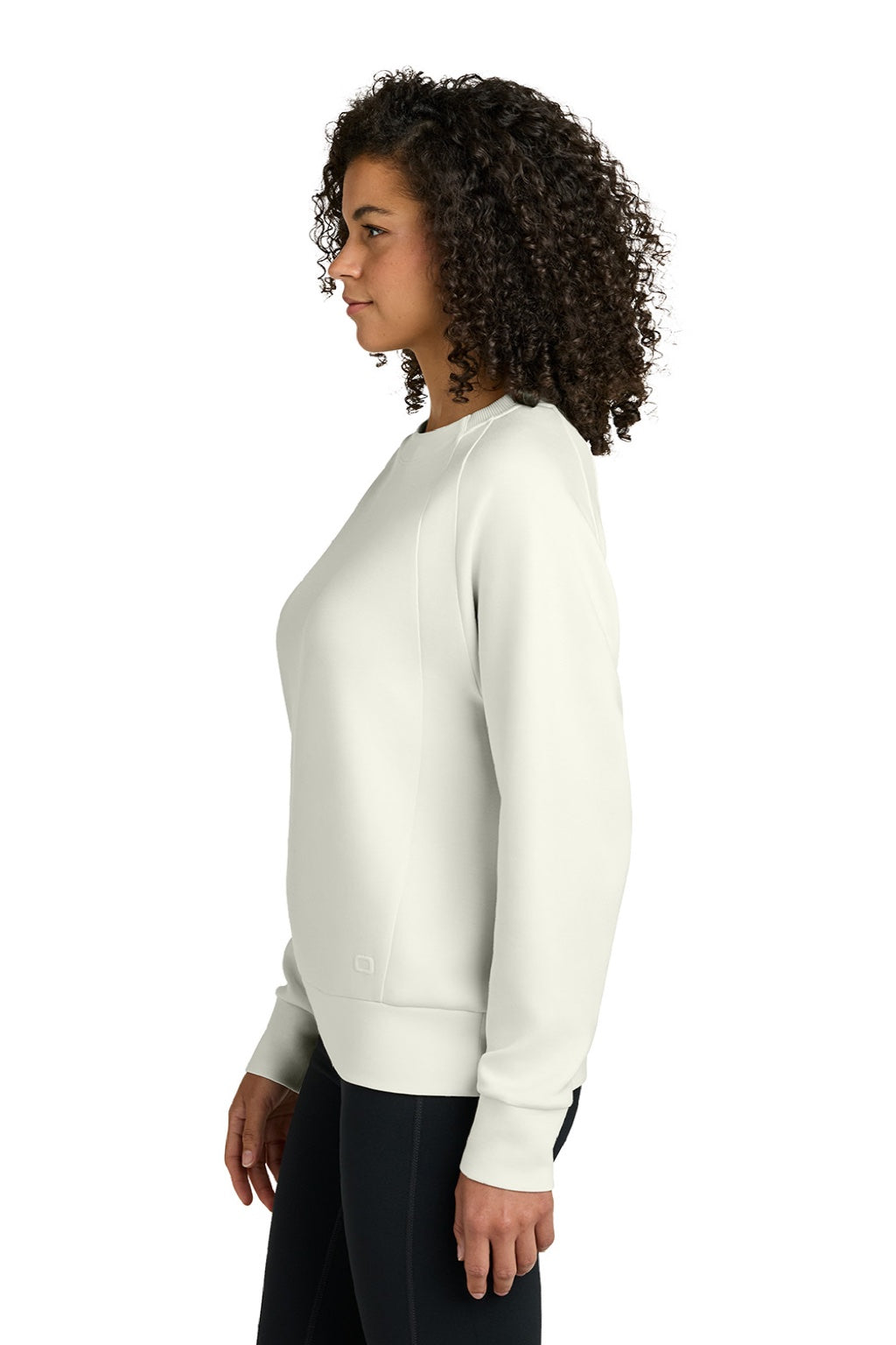 Ogio LOG863 Womens Transcend Fleece Crewneck Sweatshirt Opal White Model Side