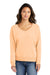 Port & Company LPC098V Womens Beach Wash Garment Dyed V-Neck Sweatshirt Peach Model Front