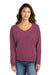 Port & Company LPC098V Womens Beach Wash Garment Dyed V-Neck Sweatshirt Vintage Raspberry Model Front