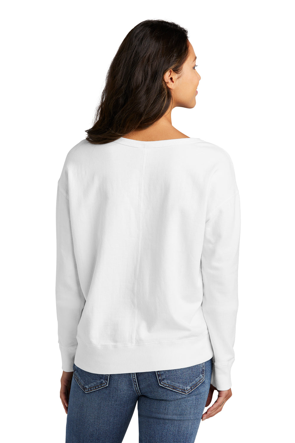 Port & Company LPC098V Womens Beach Wash Garment Dyed V-Neck Sweatshirt White Model Back