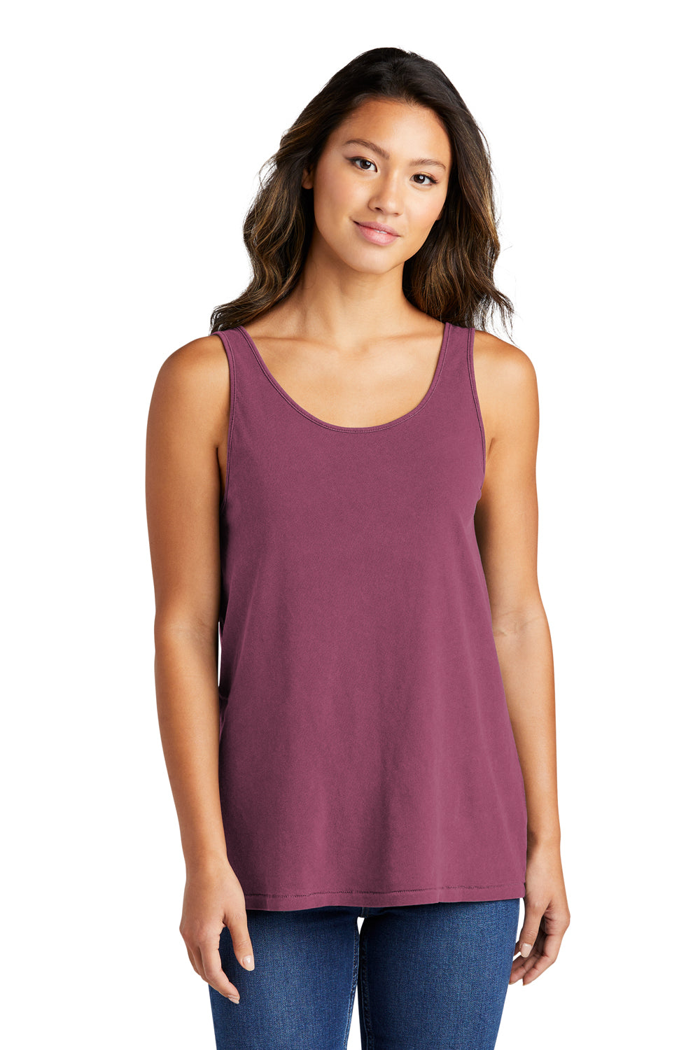 Port & Company LPC099TT Womens Beach Wash Garment Dyed Tank Top Vintage Raspberry Model Front