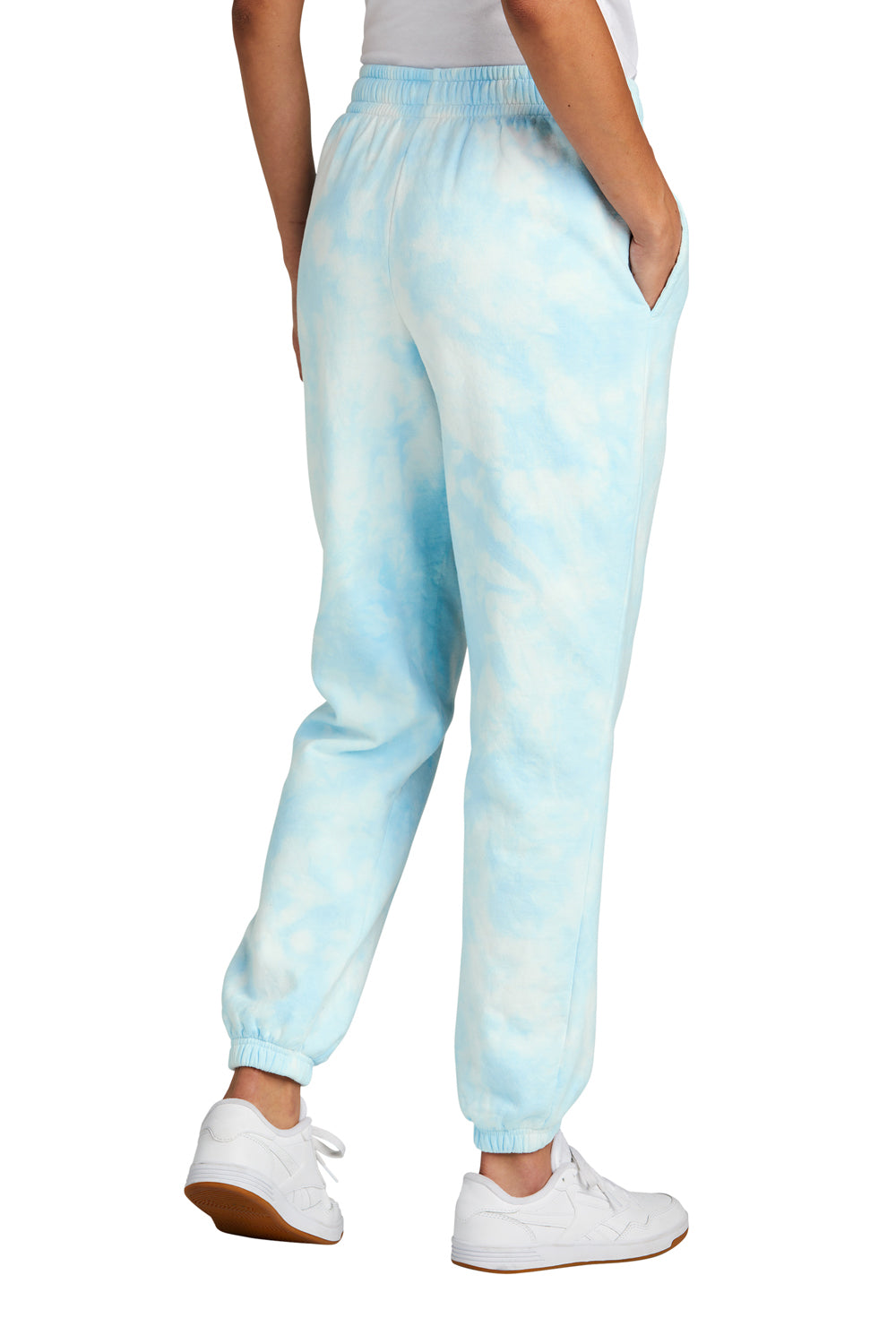 Port & Company LPC140P Womens Beach Wash Tie Dye Sweatpants w/ Pockets Glacier Blue Model Back
