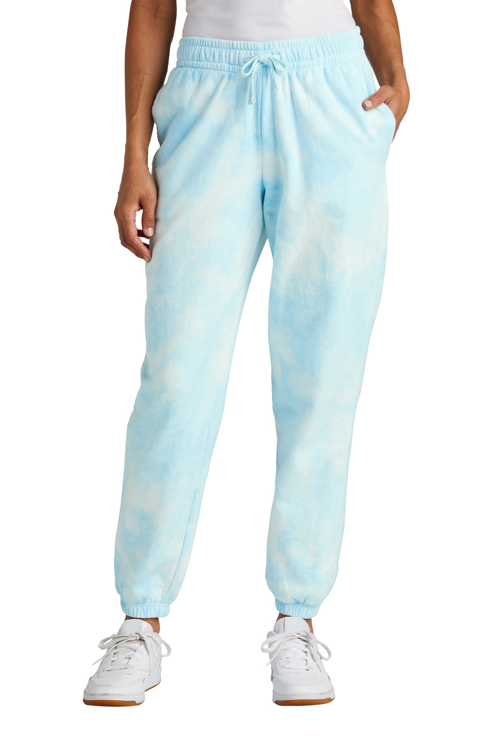 Port & Company LPC140P Womens Beach Wash Tie Dye Sweatpants w/ Pockets Glacier Blue Model Front