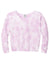 Port & Company LPC140V Womens Beach Wash Tie Dye V-Neck Sweatshirt Cerise Pink Flat Front