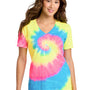 Port & Company Womens Tie-Dye Short Sleeve V-Neck T-Shirt - Neon Rainbow