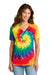 Port & Company LPC147V Womens Tie-Dye Short Sleeve V-Neck T-Shirt Rainbow Model Front