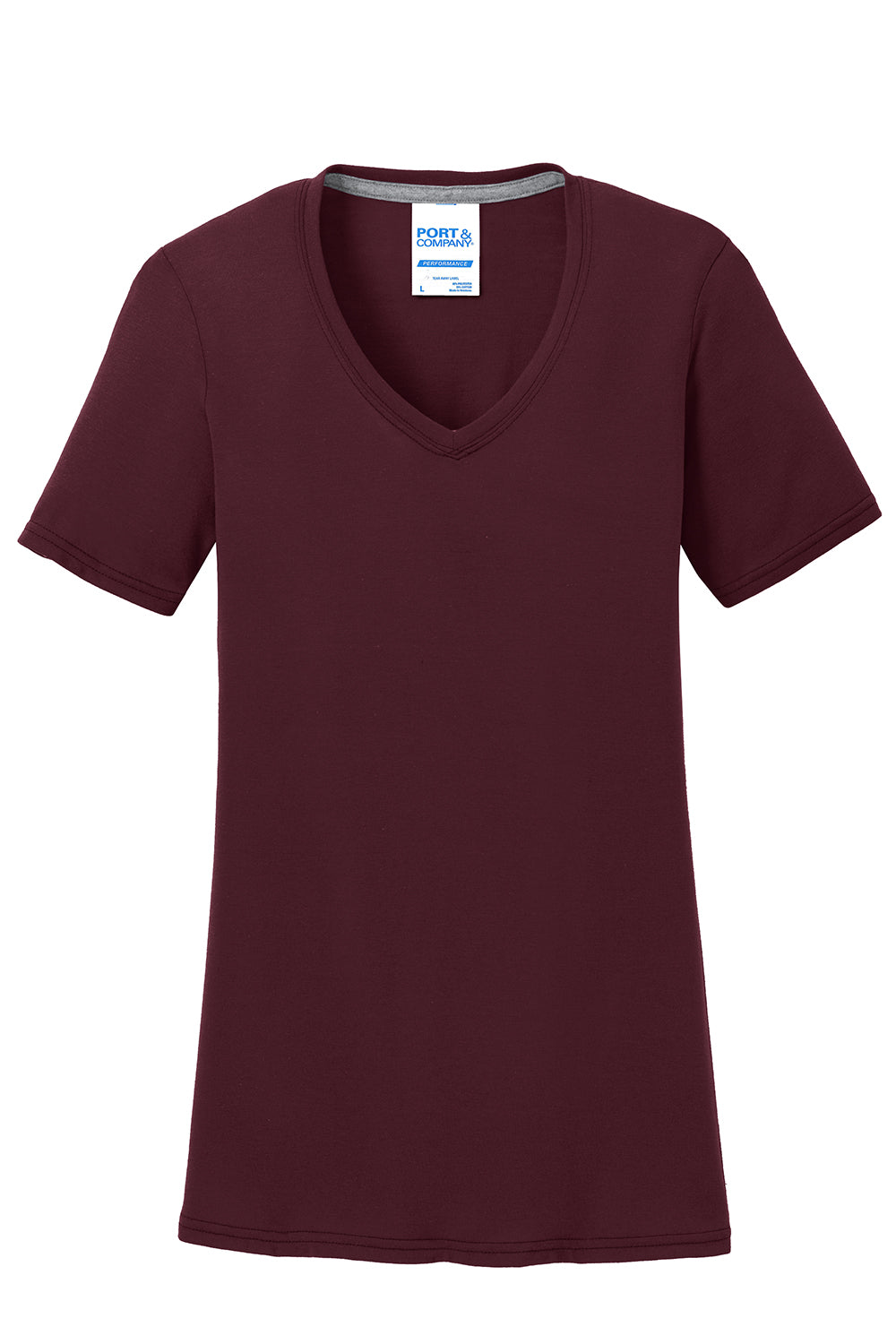 Port & Company LPC381V Womens Dry Zone Performance Moisture Wicking Short Sleeve V-Neck T-Shirt Athletic Maroon Flat Front