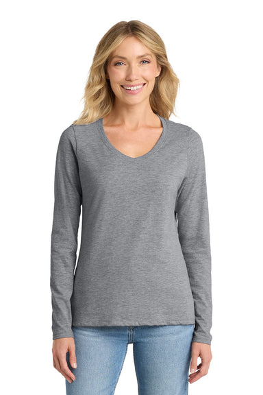 Port & Company LPC450VLS Womens Fan Favorite Long Sleeve V-Neck T-Shirt Heather Grey Model Front