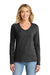 Port & Company LPC450VLS Womens Fan Favorite Long Sleeve V-Neck T-Shirt Heather Dark Grey Model Front