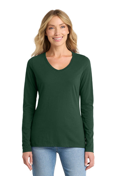 Port & Company LPC450VLS Womens Fan Favorite Long Sleeve V-Neck T-Shirt Forest Green Model Front