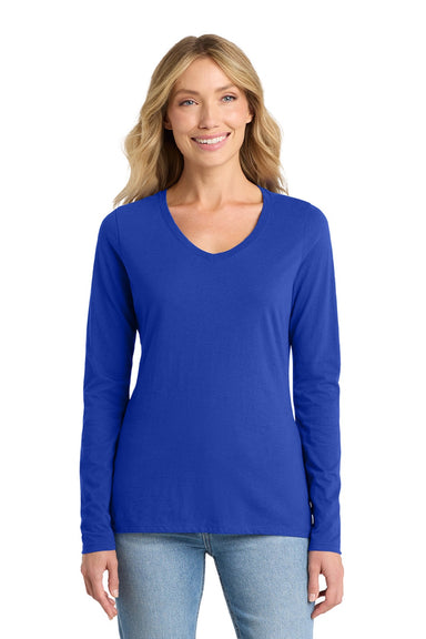 Port & Company LPC450VLS Womens Fan Favorite Long Sleeve V-Neck T-Shirt True Royal Blue Model Front