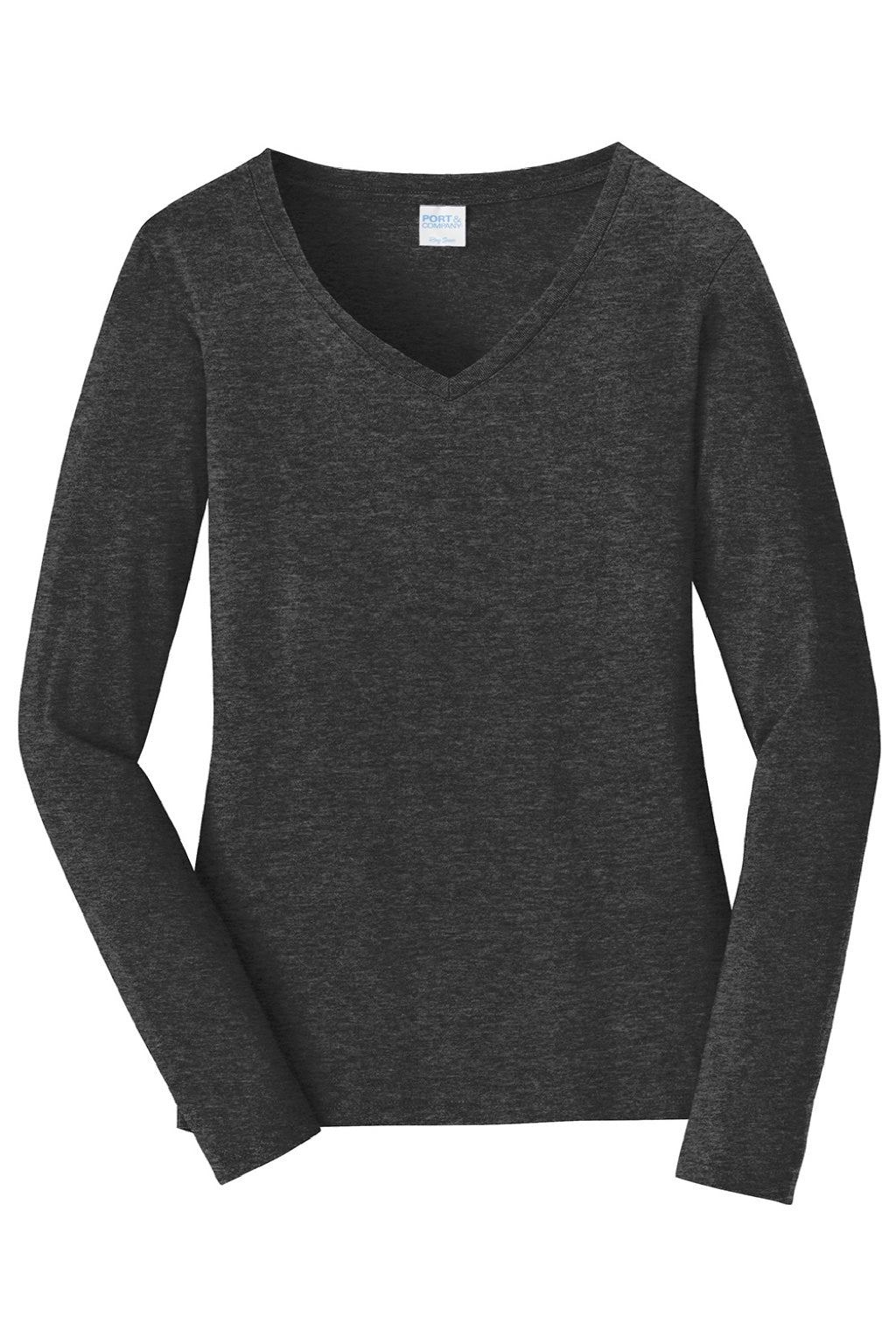 Port & Company LPC450VLS Womens Fan Favorite Long Sleeve V-Neck T-Shirt Heather Dark Grey Flat Front