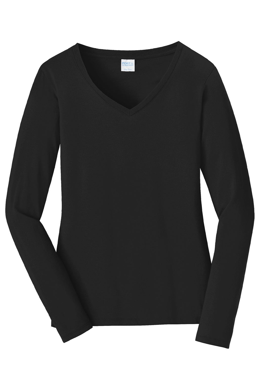 Port & Company LPC450VLS Womens Fan Favorite Long Sleeve V-Neck T-Shirt Jet Black Flat Front