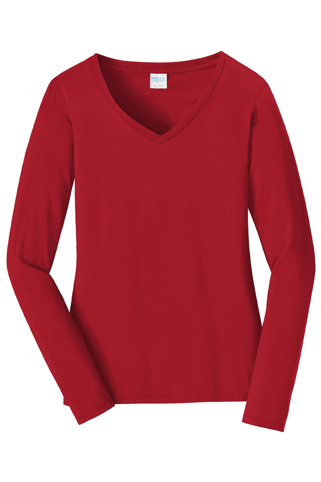 Port & Company LPC450VLS Womens Fan Favorite Long Sleeve V-Neck T-Shirt Team Cardinal Red Flat Front