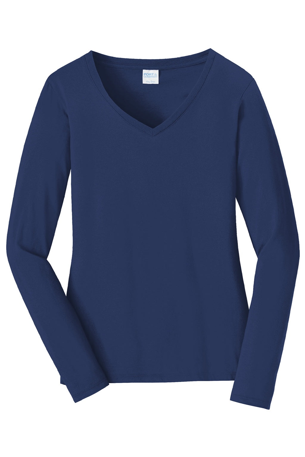 Port & Company LPC450VLS Womens Fan Favorite Long Sleeve V-Neck T-Shirt Team Navy Blue Flat Front