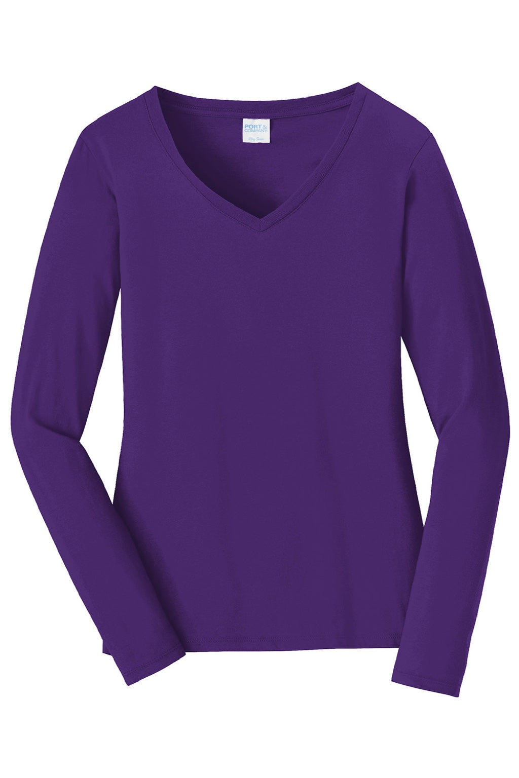 Port & Company LPC450VLS Womens Fan Favorite Long Sleeve V-Neck T-Shirt Team Purple Flat Front
