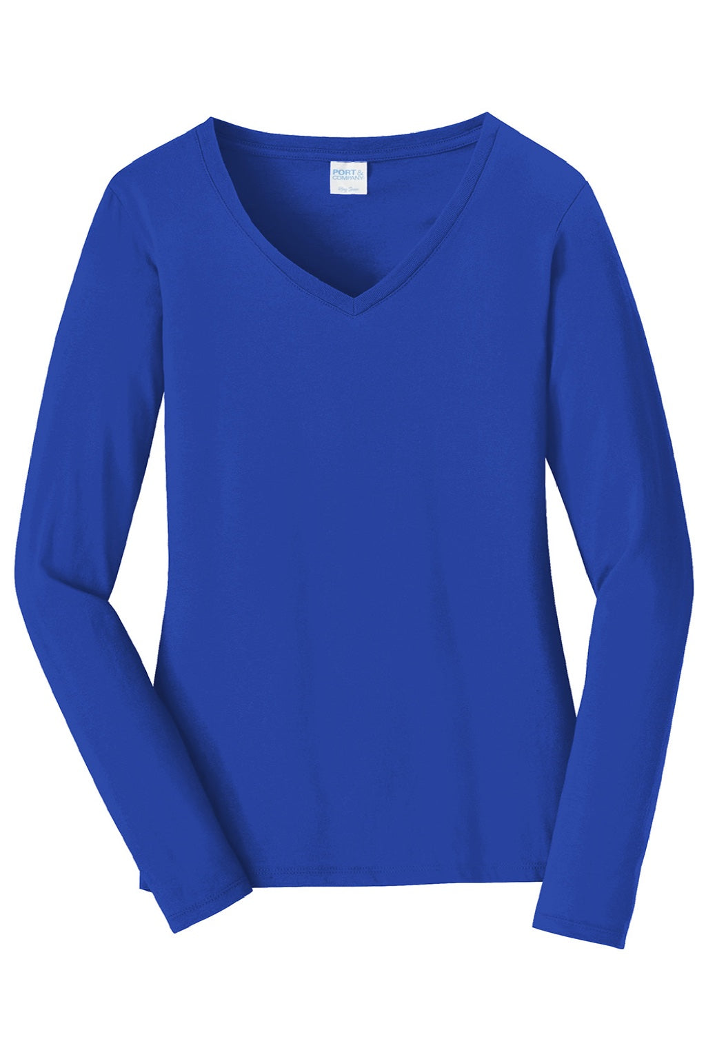 Port & Company LPC450VLS Womens Fan Favorite Long Sleeve V-Neck T-Shirt True Royal Blue Flat Front