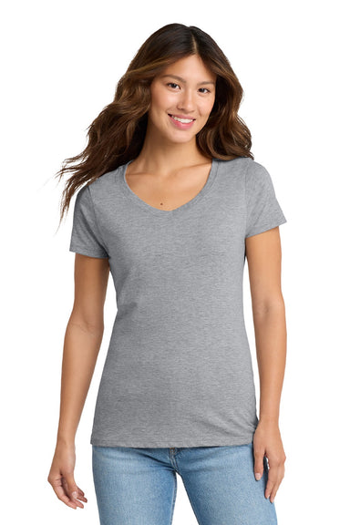 Port & Company LPC450V Womens Fan Favorite Short Sleeve V-Neck T-Shirt Heather Grey Model Front