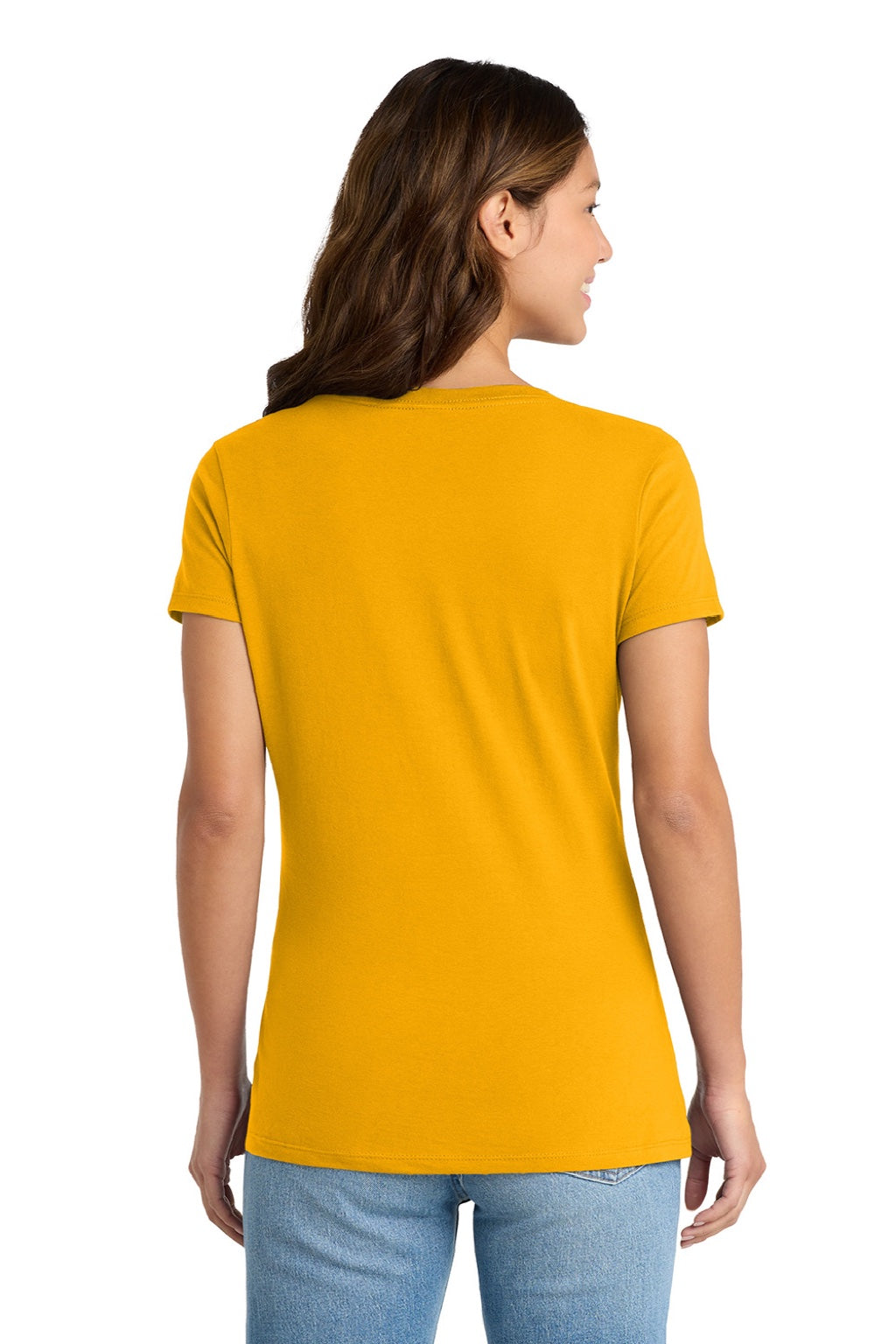 Port & Company LPC450V Womens Fan Favorite Short Sleeve V-Neck T-Shirt Bright Gold Model Back