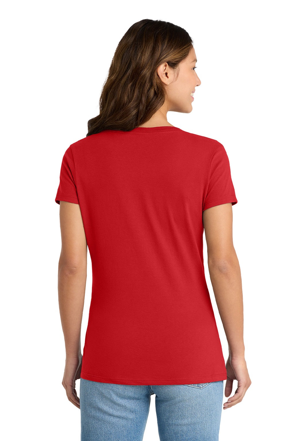 Port & Company LPC450V Womens Fan Favorite Short Sleeve V-Neck T-Shirt Bright Red Model Back