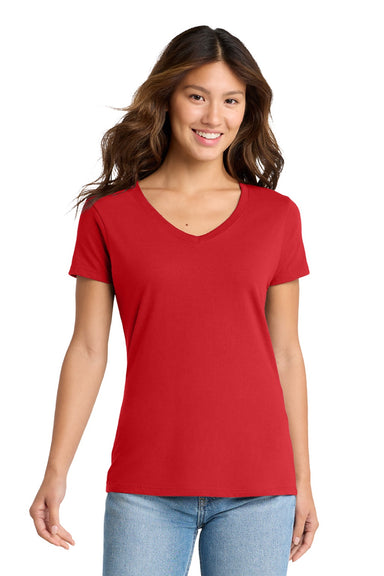 Port & Company LPC450V Womens Fan Favorite Short Sleeve V-Neck T-Shirt Bright Red Model Front