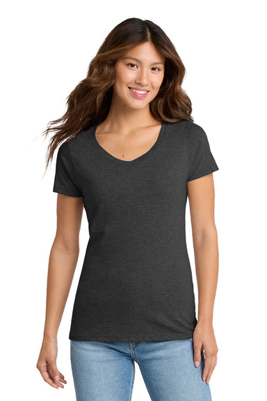 Port & Company LPC450V Womens Fan Favorite Short Sleeve V-Neck T-Shirt Heather Dark Grey Model Front