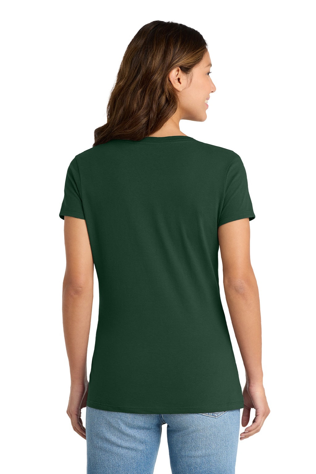 Port & Company LPC450V Womens Fan Favorite Short Sleeve V-Neck T-Shirt Forest Green Model Back