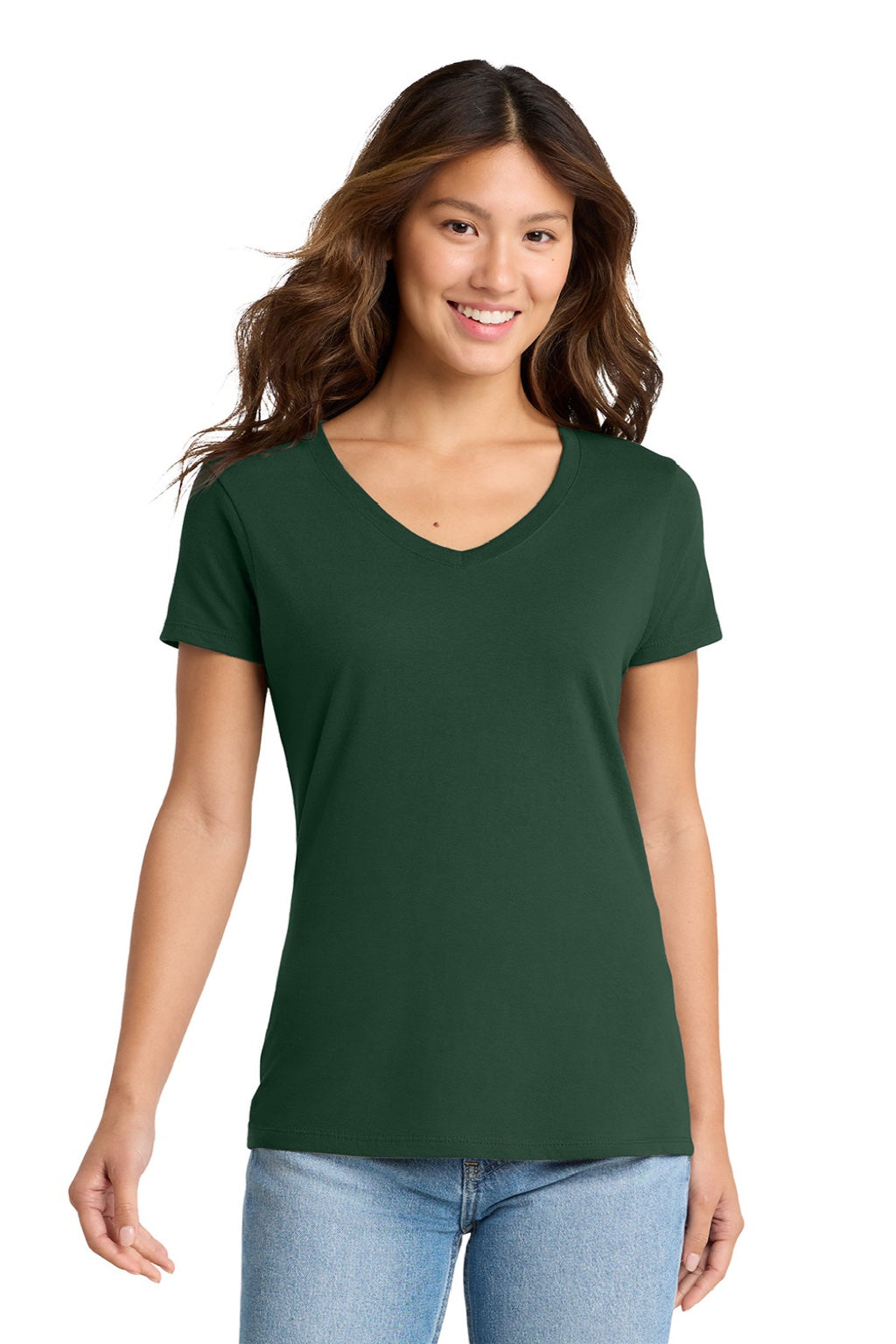 Port & Company LPC450V Womens Fan Favorite Short Sleeve V-Neck T-Shirt Forest Green Model Front