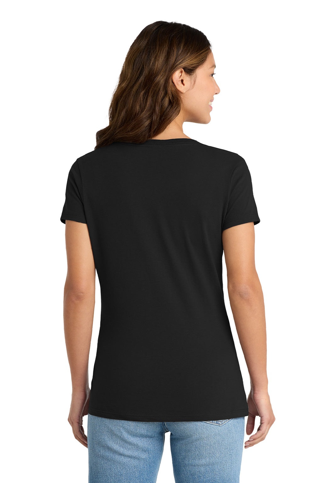Port & Company LPC450V Womens Fan Favorite Short Sleeve V-Neck T-Shirt Jet Black Model Back