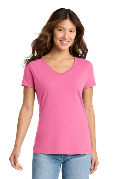 Port & Company LPC450V Womens Fan Favorite Short Sleeve V-Neck T-Shirt New Pink Model Front