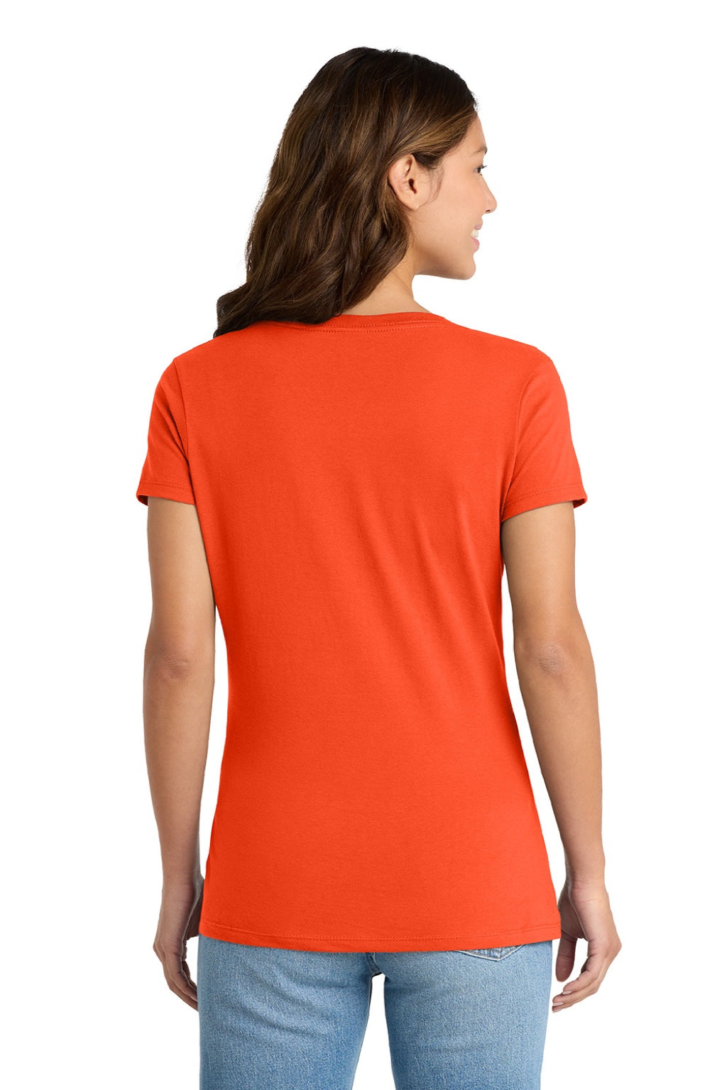 Port & Company LPC450V Womens Fan Favorite Short Sleeve V-Neck T-Shirt Orange Model Back