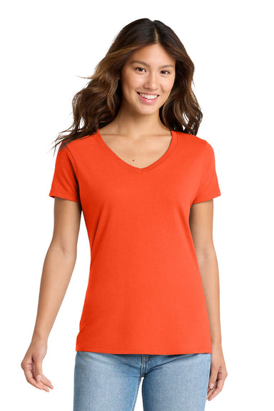 Port & Company LPC450V Womens Fan Favorite Short Sleeve V-Neck T-Shirt Orange Model Front
