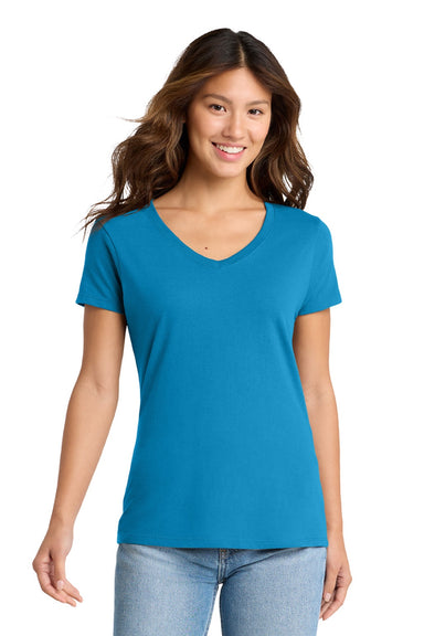 Port & Company LPC450V Womens Fan Favorite Short Sleeve V-Neck T-Shirt Sapphire Blue Model Front