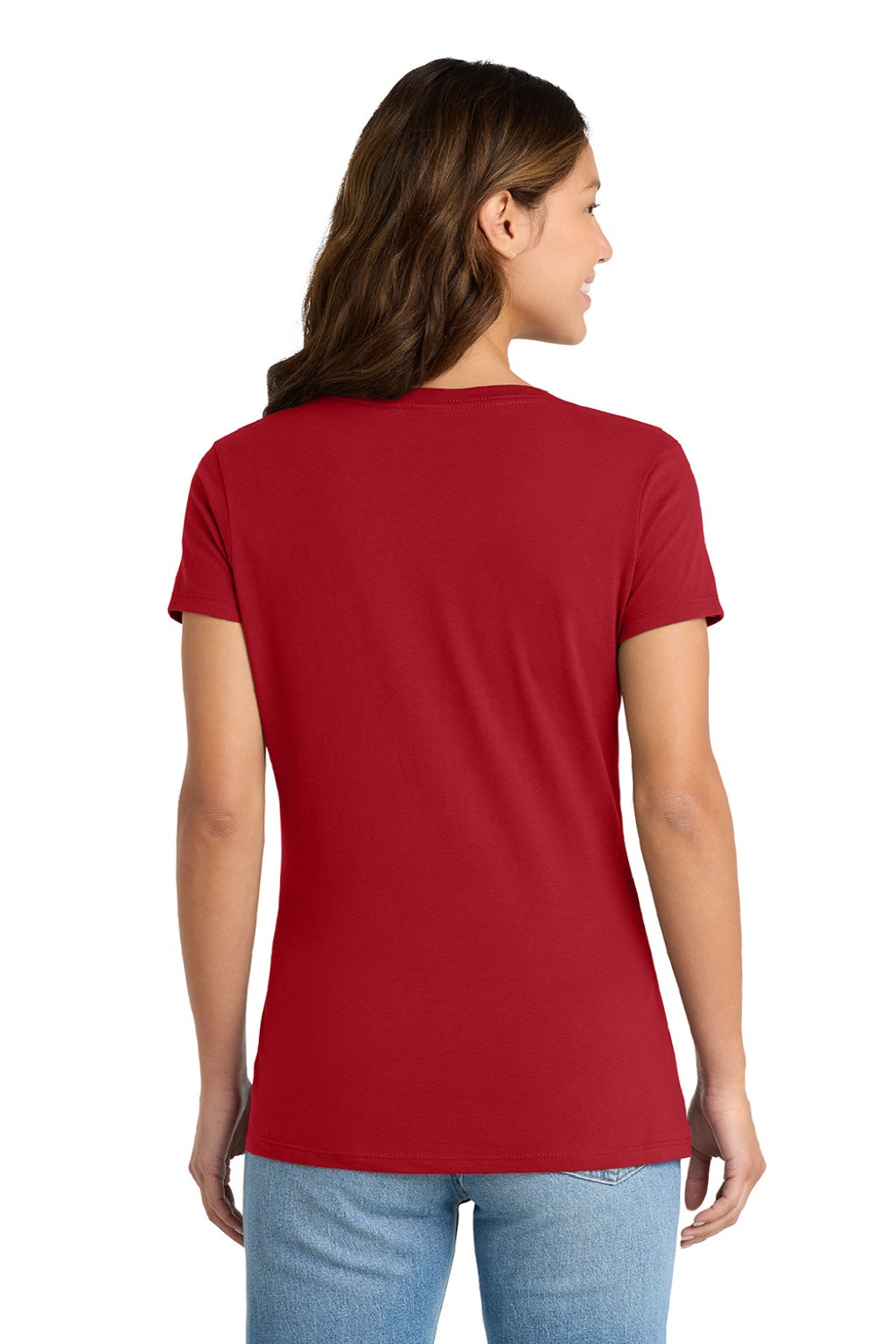Port & Company LPC450V Womens Fan Favorite Short Sleeve V-Neck T-Shirt Team Cardinal Red Model Back
