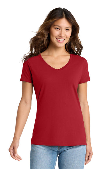 Port & Company LPC450V Womens Fan Favorite Short Sleeve V-Neck T-Shirt Team Cardinal Red Model Front