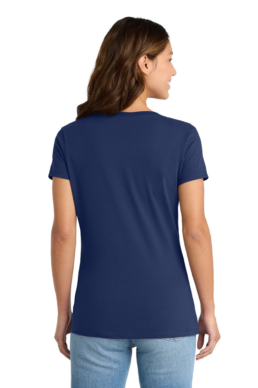 Port & Company LPC450V Womens Fan Favorite Short Sleeve V-Neck T-Shirt Team Navy Blue Model Back