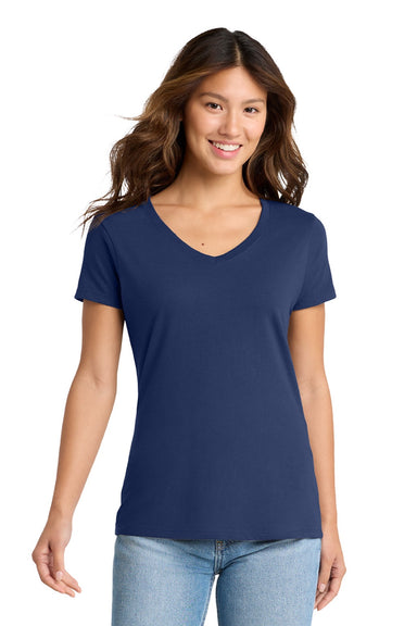 Port & Company LPC450V Womens Fan Favorite Short Sleeve V-Neck T-Shirt Team Navy Blue Model Front