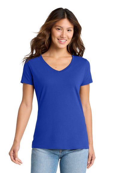 Port & Company LPC450V Womens Fan Favorite Short Sleeve V-Neck T-Shirt True Royal Blue Model Front