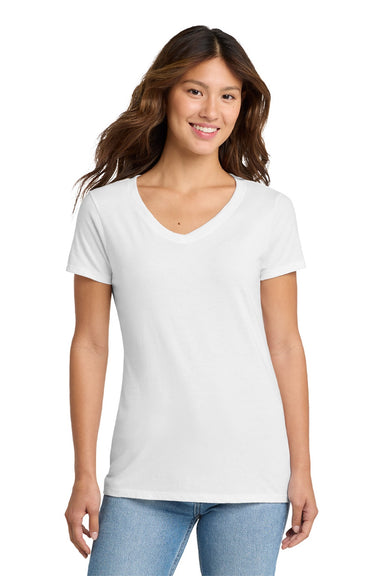 Port & Company LPC450V Womens Fan Favorite Short Sleeve V-Neck T-Shirt White Model Front