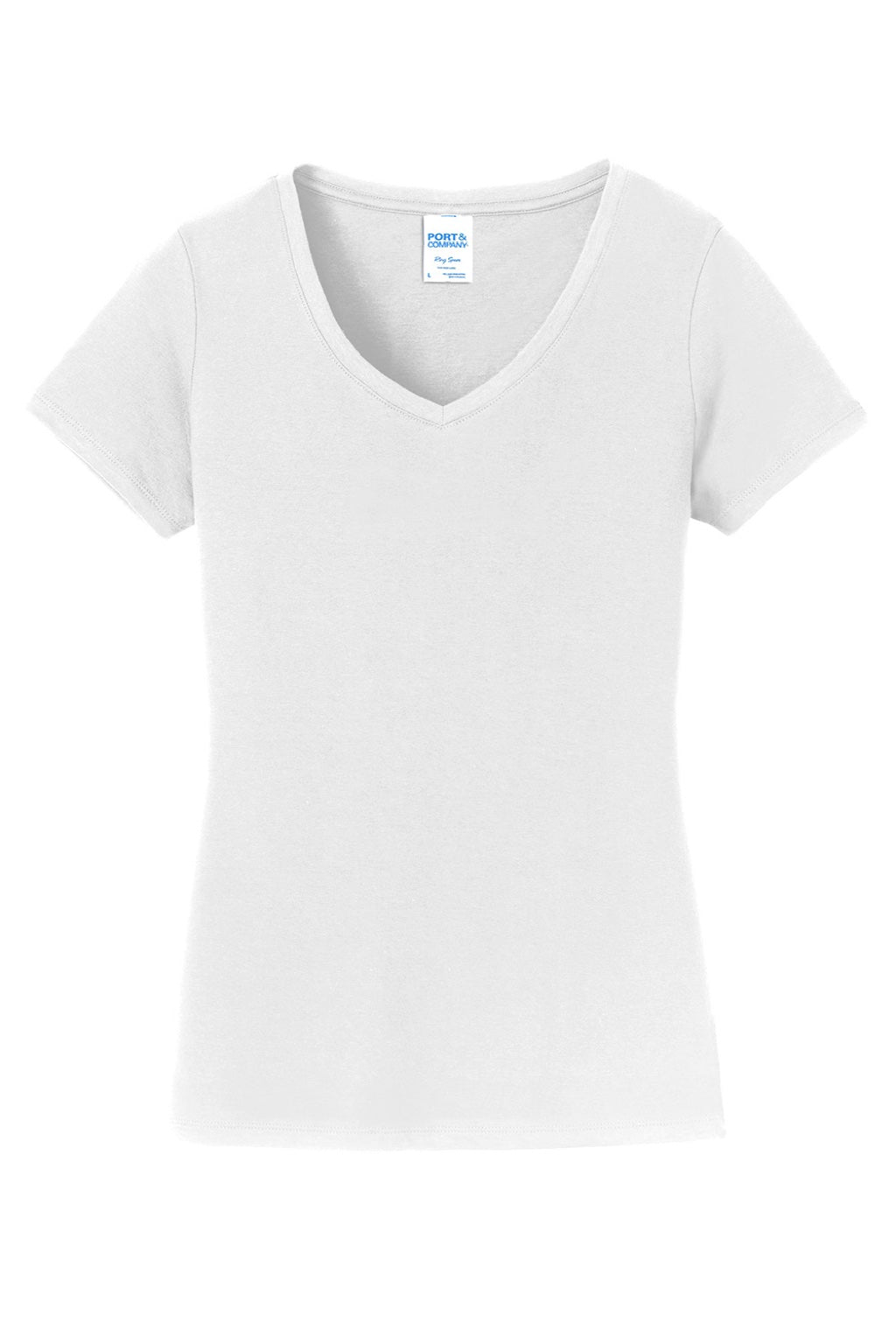 Port & Company LPC450V Womens Fan Favorite Short Sleeve V-Neck T-Shirt White Flat Front