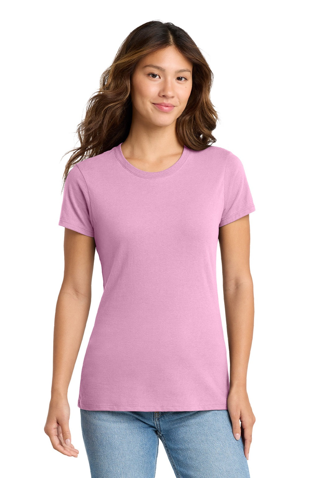 Port & Company LPC450 Womens Fan Favorite Short Sleeve Crewneck T-Shirt Candy Pink Model Front