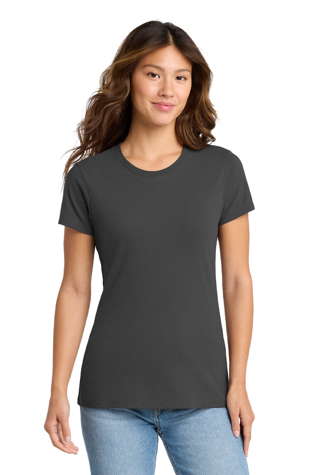 Port & Company LPC450 Womens Fan Favorite Short Sleeve Crewneck T-Shirt Charcoal Grey Model Front