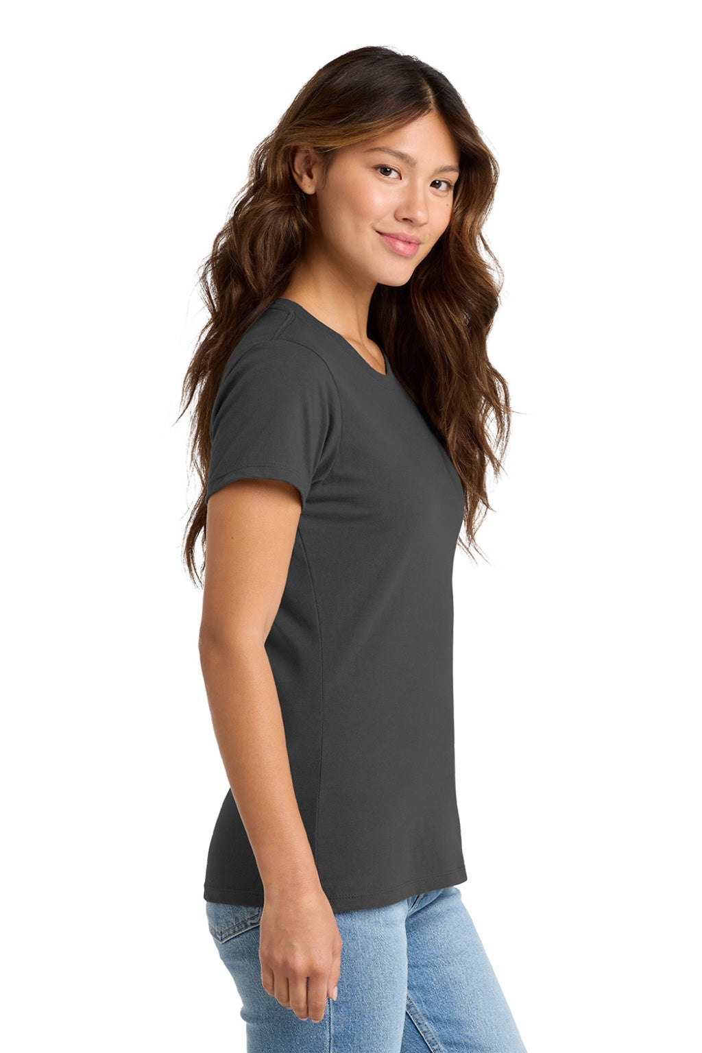 Port & Company LPC450 Womens Fan Favorite Short Sleeve Crewneck T-Shirt Charcoal Grey Model Side